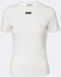 Miu Miu - Pointelle Cotton T-Shirt - Lyst