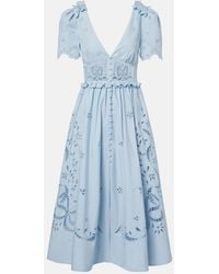 Self-Portrait - Broderie Anglaise Cotton-Blend Midi Dress - Lyst