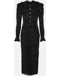Alessandra Rich - Puff-Sleeve Cotton Blend Lace Midi Dress - Lyst