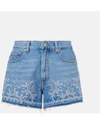 Ganni - Broderie Anglaise Denim Shorts - Lyst