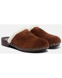 Miu Miu - Shearling-Lined Suede Clogs - Lyst