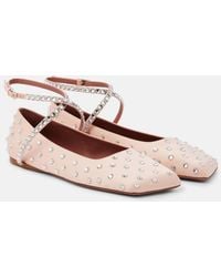 AMINA MUADDI - Ane Crystal-Embellished Satin Ballet Flats - Lyst