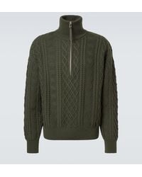 Loewe - Aran-Knit Wool Half-Zip Turtleneck Sweater - Lyst
