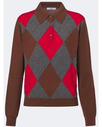 Prada - Argyle Cashmere Polo Sweater - Lyst