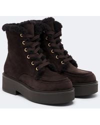 Gianvito Rossi - Shearling-Lined Suede Lace-Up Boots - Lyst