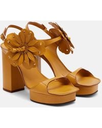 Zimmermann - Brightside Platform Floral-Applique Leather Sandals - Lyst