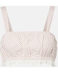 Posse - Marlowe Lace-Trimmed Polka-Dot Cotton Crop Top - Lyst