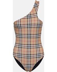 Burberry - Vintage Check One-shoulder Swimsuit - Lyst