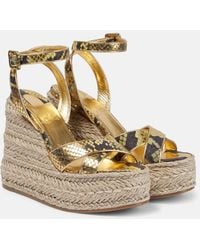 Christian Louboutin - Mariza Snake-Print Leather Espadrille Wedges - Lyst