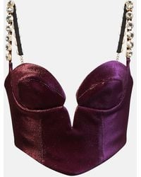 Area - Embellished Cotton-Blend Cropped Top - Lyst