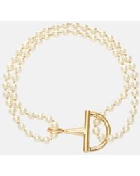 Gucci - Half Horsebit Faux Pearl Necklace - Lyst