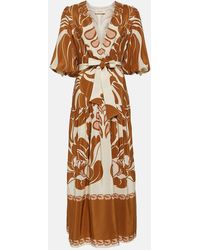 Adriana Degreas - Printed Puff-sleeve Silk Maxi Dress - Lyst
