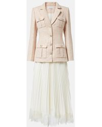 Self-Portrait - Sequined Boucle And Chiffon Midi Dress - Lyst