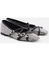 Mach & Mach - Crystal-Embellished Mesh Ballet Flats - Lyst