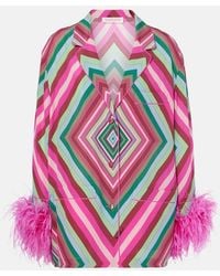 Valentino - Rhombus 75 Feather-Trimmed Crepe De Chine Top - Lyst