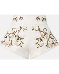 Agua Bendita - Gatti Embroidered Linen Shorts - Lyst