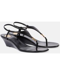 Saint Laurent - Cassandra Leather Wedge Sandal - Lyst