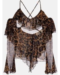 Blumarine - Leopard-Print Draped Silk Top - Lyst