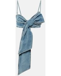 Blumarine - Bow-Detail Denim Crop Top - Lyst