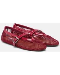 Alaïa - Leather-Trimmed Fishnet Mary Jane Flats - Lyst