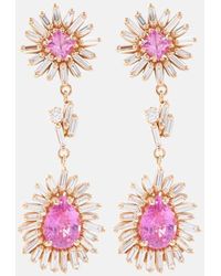 Suzanne Kalan - One Of A Kind 18kt Rose Gold Drop Earrings With Diamonds And Pink Sapphires - Lyst