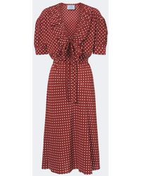 Prada - Polka-Dot Ruffled Silk Midi Dress - Lyst