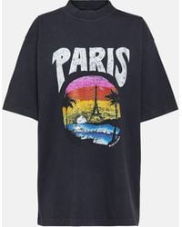Balenciaga - Paris Tropical Cotton T-shirt - Lyst