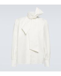 Saint Laurent - Bow-detail Cotton Poplin Shirt - Lyst