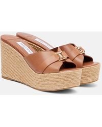 Jimmy Choo - Leda 100 Leather Platform Wedge Sandals - Lyst