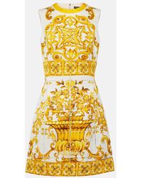 Dolce & Gabbana - Maiolica Minikleid Aus Einer Baumwollmischung Mit Jacquard-Muster Und Blumenprint - Lyst
