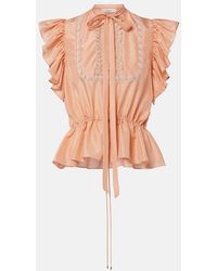 Chloé - Ruffled Lace-Trimmed Silk Top - Lyst