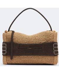 JW Anderson - Loafer Small Suede-Trimmed Raffia Top-Handle Bag - Lyst