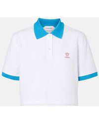 Versace - Embroidered Cotton Pique Polo Shirt - Lyst