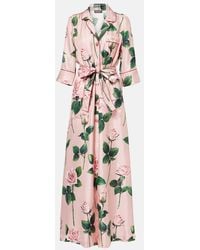Dolce & Gabbana - Floral Belted Silk Satin Maxi Dress - Lyst