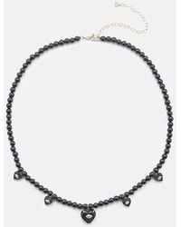 Sydney Evan - Carved Heart 14Kt Beaded Necklace With Diamonds And Onyx - Lyst