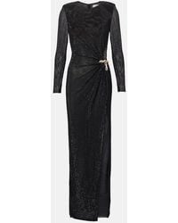 Self-Portrait - Crystal-Embellished Mesh Maxi Dress - Lyst