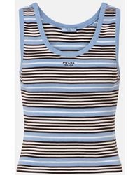 Prada - Striped Cotton-Blend Tank Top - Lyst
