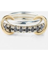 Spinelli Kilcollin - Enzo Sg Noir Sterling Silver And 18kt Gold Linked Rings With Black Diamonds - Lyst