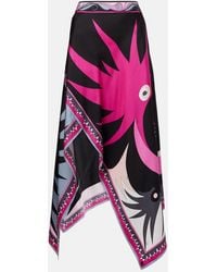 PUCCI - Stella Asymmetric Silk Midi Skirt - Lyst