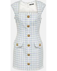 Balmain - Gingham Tweed Mini Dress - Lyst