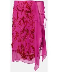 Dries Van Noten - Sequined Draped Chiffon Midi Skirt - Lyst