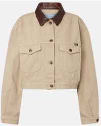 Prada - Leather-Trimmed Cropped Denim Jacket - Lyst