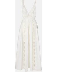 Elie Saab - Besticktes Midikleid Aus Einem Baumwollgemisch - Lyst