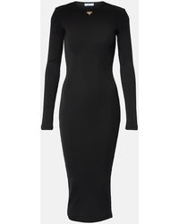 Prada - Logo Ribbed-Knit Midi Dress - Lyst