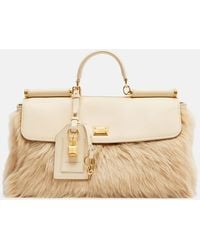 Dolce & Gabbana - Sicily Large Leather And Shearling Top-Handle Bag - Lyst