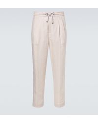 Brunello Cucinelli - Striped Linen And Cotton Straight Pants - Lyst