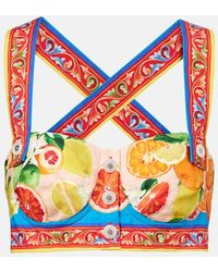 Dolce & Gabbana - Bedrucktes Bustier-Top Aus Baumwolle - Lyst