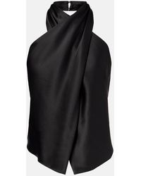 The Sei - Draped Halterneck Silk Charmeuse Top - Lyst