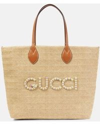 Gucci - Medium Logo Raffia-effect Tote Bag - Lyst
