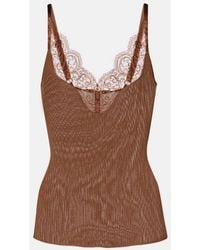 Saint Laurent - Lace-Trimmed Ribbed-Knit Silk Tank Top - Lyst